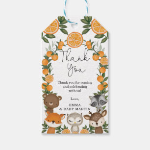 Orange Citrus Woodland Summer Baby Shower Favors Presentetikett