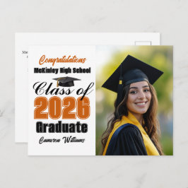 Orange Class of 2026 Graduate Photo Graduation Meddelande Vykort