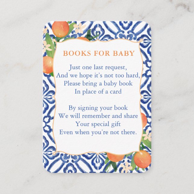 Orange Classic Blue Baby Shower, ta med en Bok Tilläggskort (Framsida)