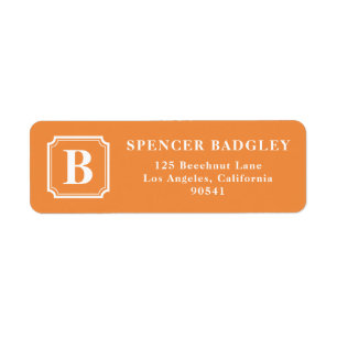 Orange Classic Monogram-Adressetiketter Returadress Etikett