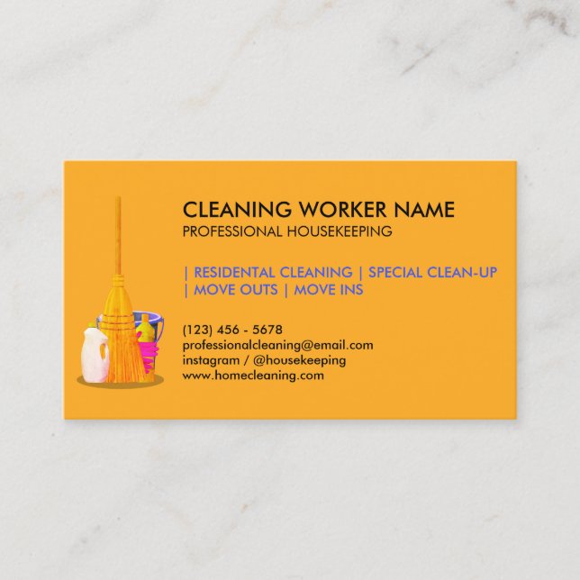 Orange Cleaning Service Städhjälp Kontorsstädning Visitkort (Framsida)