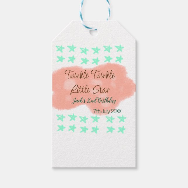 Orange clouds twinkle twinkle little stars green  presentetikett (Framsidan)