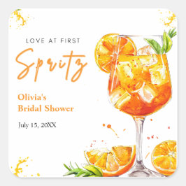 Orange Cocktail Kärlek vid Första Spritz Bröllopsf Fyrkantigt Klistermärke