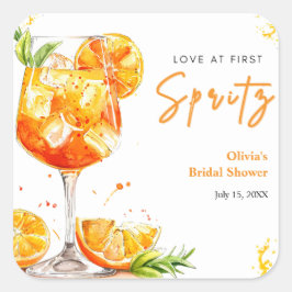 Orange Cocktail Kärlek vid Första Spritz Bröllopsf Fyrkantigt Klistermärke