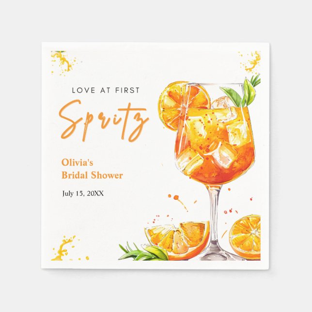 Orange Cocktail Kärlek vid Första Spritz Bröllopsf Pappersservett (Framsidan)