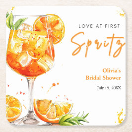 Orange Cocktail Kärlek vid Första Spritz Bröllopsf Underlägg Papper Kvadrat