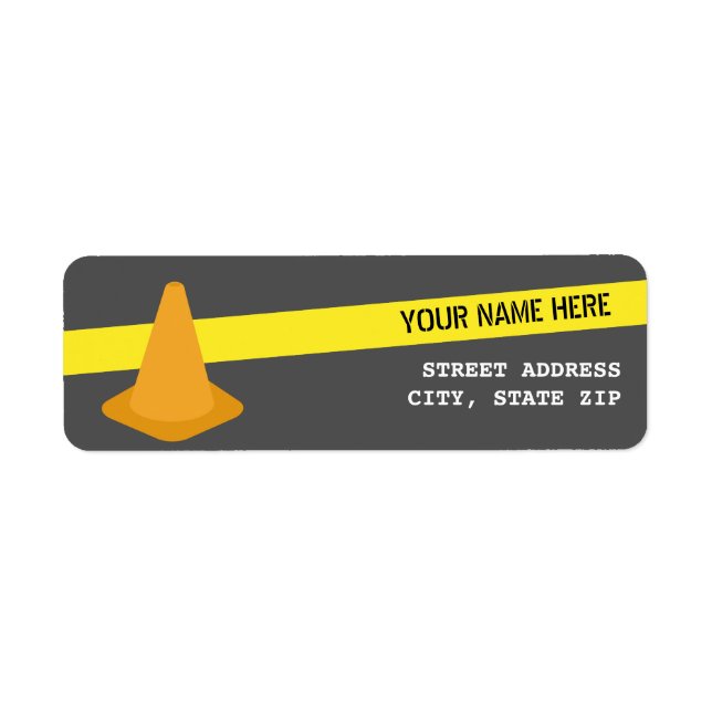 Orange Cone + Caution Tape Construction Birthday Returadress Etikett (Framsidan)