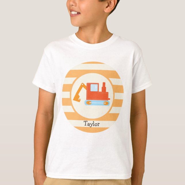 Orange Construction Leksak Backhoe Tee Shirt (Framsida)