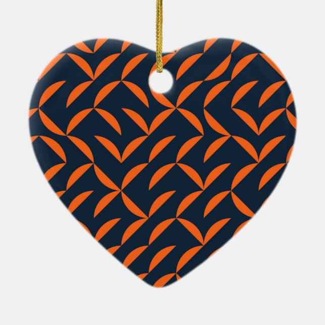 Orange, cool, modern, trendig vågig illustration julgransprydnad keramik (Baksidan)