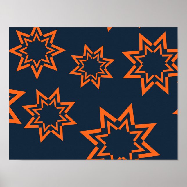 Orange, coola, trendig, lekande stjärnform mönster poster (Framsidan)