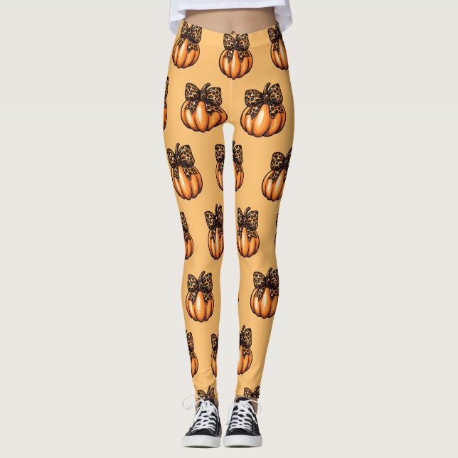 Orange Coquette Autumn Halloween Leopart Pumpkin Leggings (Framsida)
