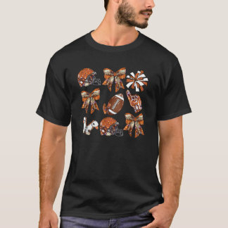 Orange Coquette Bow Football Game Day Women Girls T Shirt