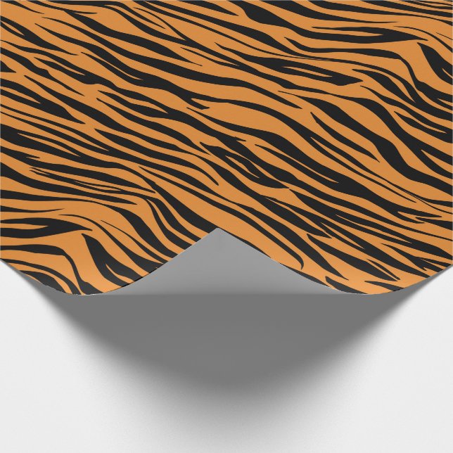 Orange Coral Black Tiger Animal Skin Abstrakt Glam Presentpapper (Hörn)