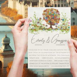 Orange Coral Forest Side Gren bröllopsinbjudan Inbjudningar