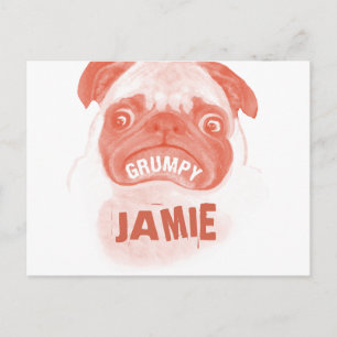 Orange Coral Grumpy Puggy Vykort