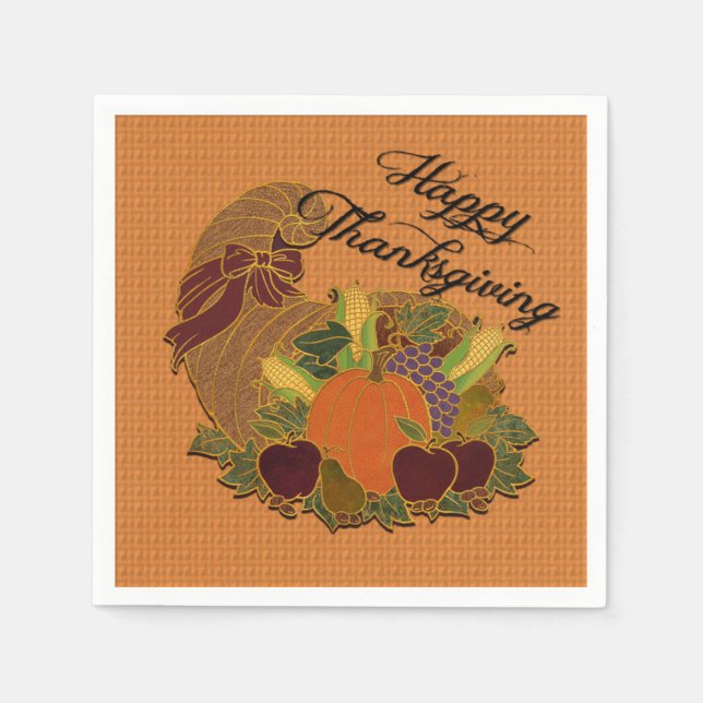Orange Cornucopia Thanksgiving Napkins Pappersservett (Framsidan)