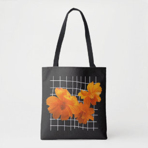 Orange Cosmos Flower on White Grid on Black Tygkasse
