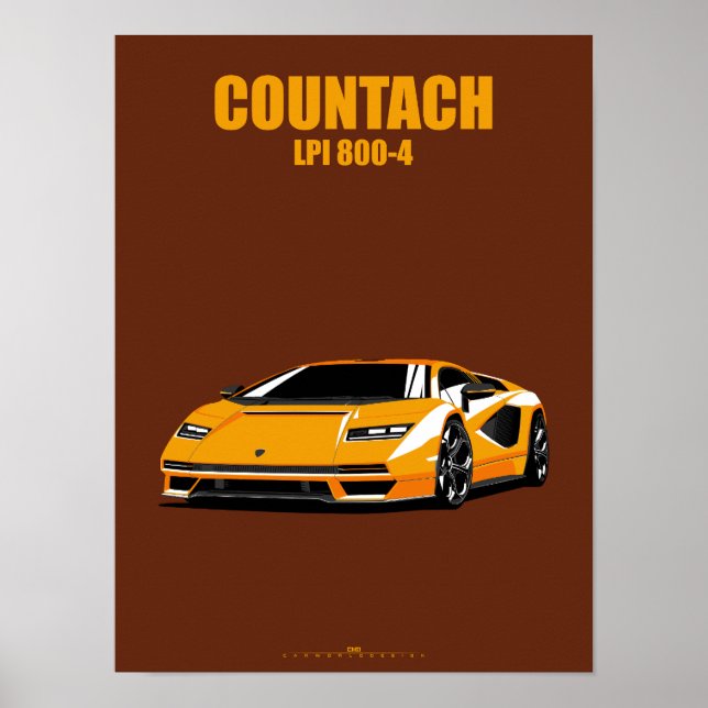Orange Countach Hybrid Supercar Illustration Poster (Framsidan)
