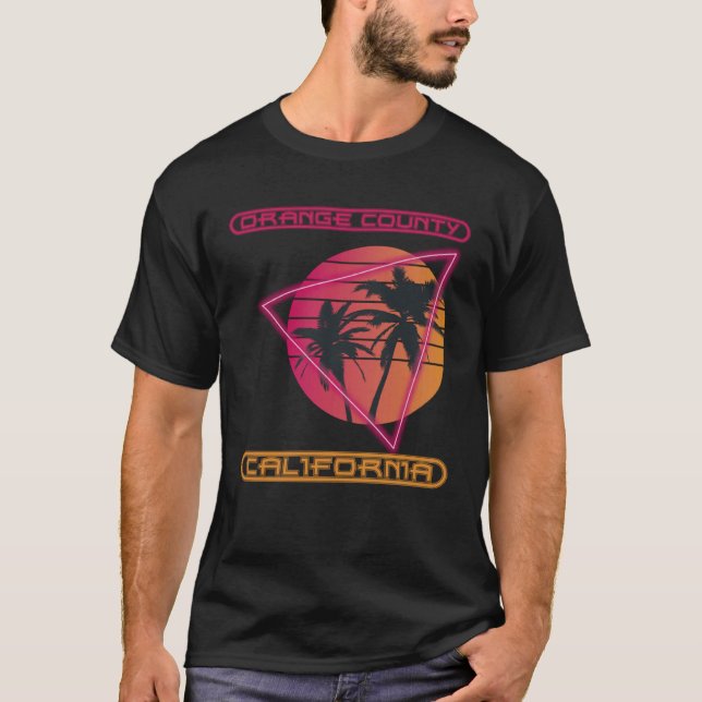 Orange County Beach California Palm trees Ocean Su T Shirt (Framsida)