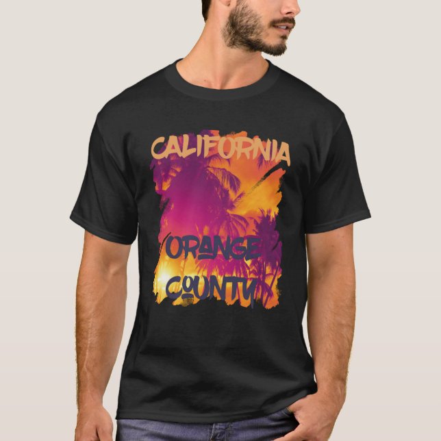 Orange County Beach Palm trees California Vacation T Shirt (Framsida)