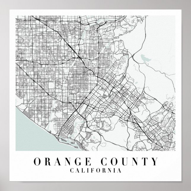 Orange County California Blue Vatten Street Karta Poster (Framsidan)