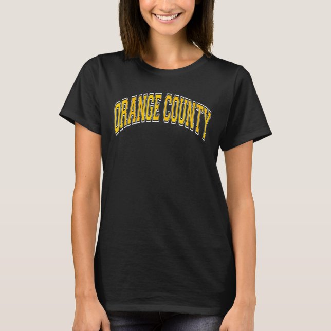 Orange County California Ca Varsity Stil Amber Te T Shirt (Framsida)