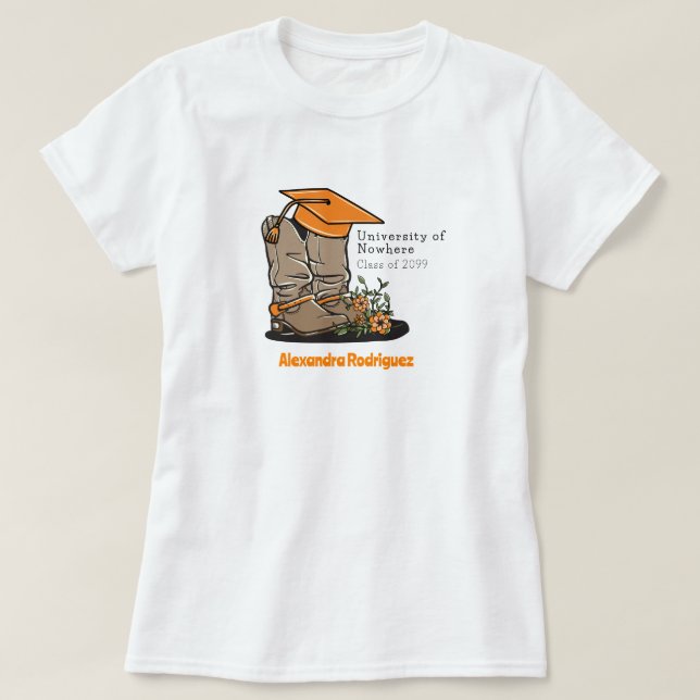 Orange Cowboy Boot Studentmössa & Flowers T Shirt (Design framsida)