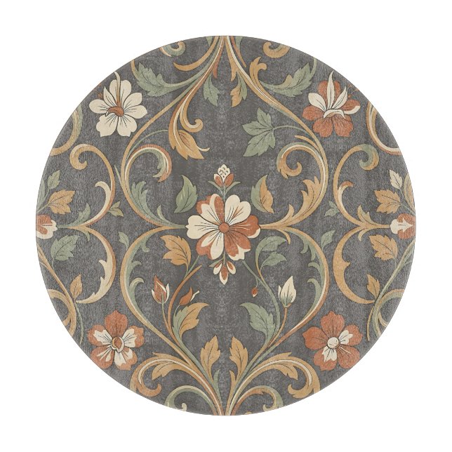 Orange Cream Blommig Damask Mönster Ornamentalt Ru (Framsidan)