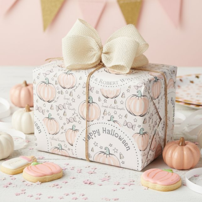 Orange & Cream Little Pumpkin Baby Halloween Presentpapper (Fun Whimsical Pastel Orange Pumpkins Pattern Gift Wrap for Kids Halloween Party or October Birthday)