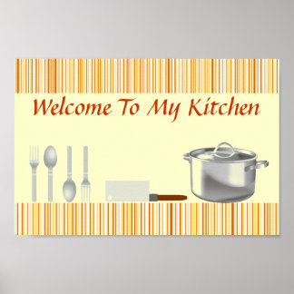 Orange Cream Stripe Kitchen Poster