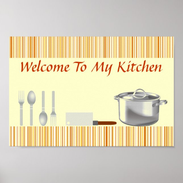 Orange Cream Stripe Kitchen Poster (Framsidan)