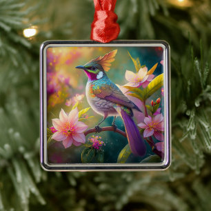 Orange Crested Rainbow Jay Fantasy Bird Julgransprydnad Metall