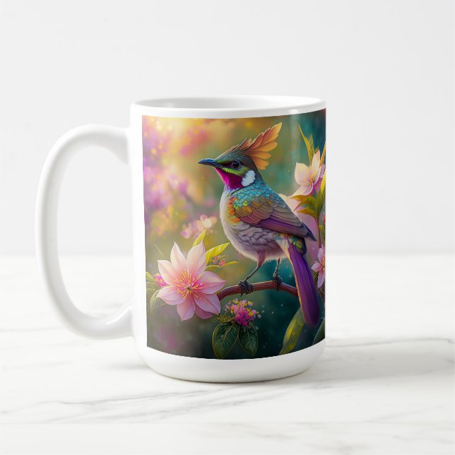 Orange Crested Rainbow Jay Fantasy Bird Kaffemugg (Vänster)