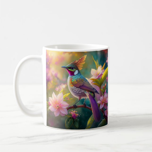 Orange Crested Rainbow Jay Fantasy Bird Kaffemugg (Vänster)