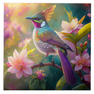 Orange Crested Rainbow Jay Fantasy Bird Kakelplatta