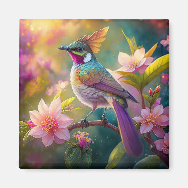 Orange Crested Rainbow Jay Fantasy Bird Magnet (Framsidan)