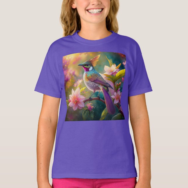 Orange Crested Rainbow Jay Fantasy Bird T Shirt (Framsida)
