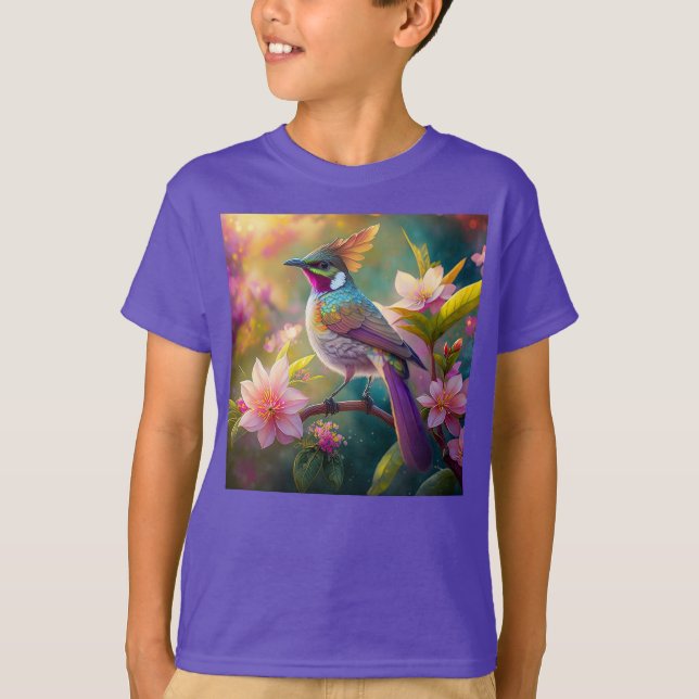 Orange Crested Rainbow Jay Fantasy Bird T Shirt (Framsida)