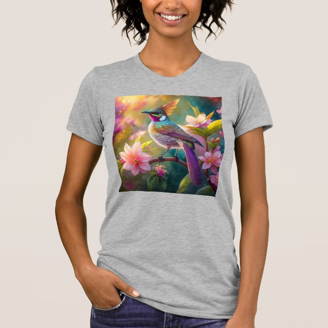 Orange Crested Rainbow Jay Fantasy Bird T Shirt (Framsida)