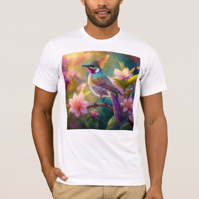 Orange Crested Rainbow Jay Fantasy Bird T Shirt (Framsida)