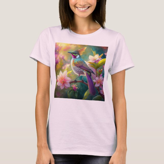 Orange Crested Rainbow Jay Fantasy Bird T Shirt (Framsida)