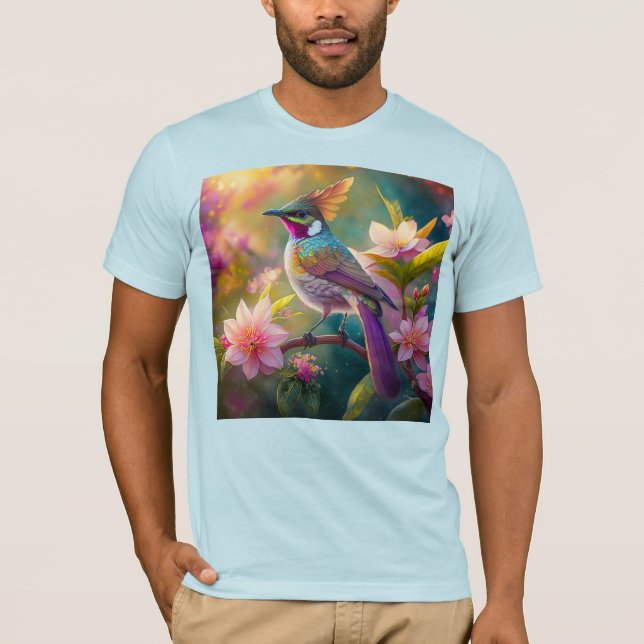 Orange Crested Rainbow Jay Fantasy Bird T Shirt (Framsida)