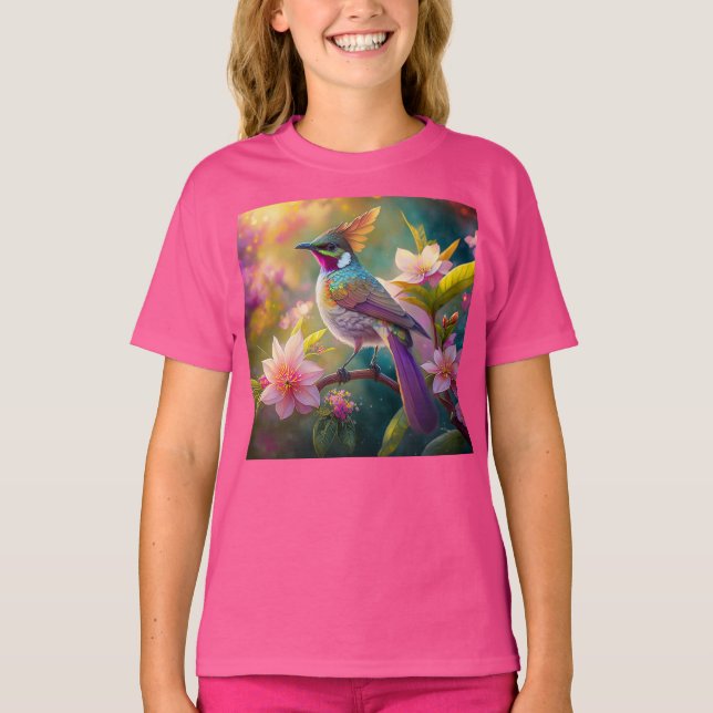 Orange Crested Rainbow Jay Fantasy Bird T Shirt (Framsida)
