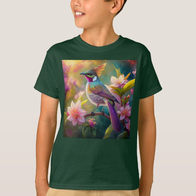 Orange Crested Rainbow Jay Fantasy Bird T Shirt (Framsida)