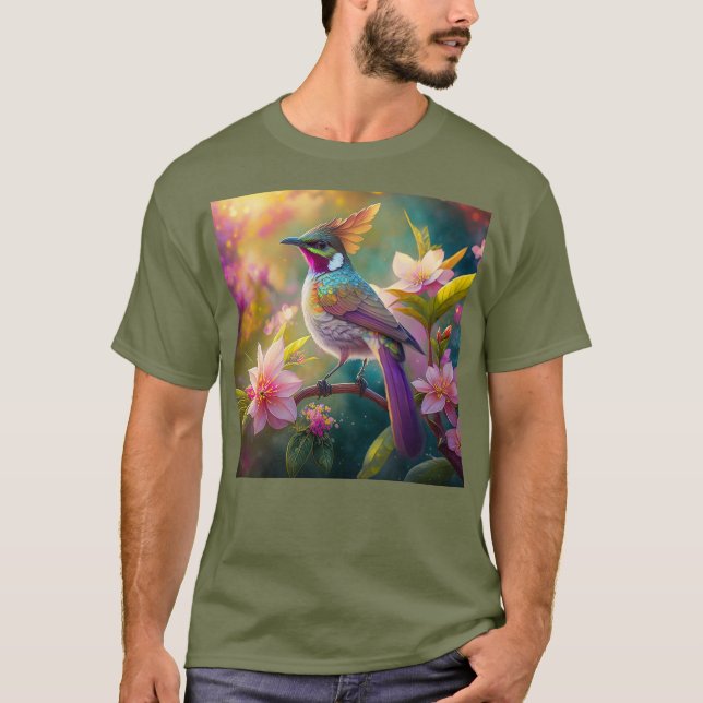 Orange Crested Rainbow Jay Fantasy Bird T Shirt (Framsida)