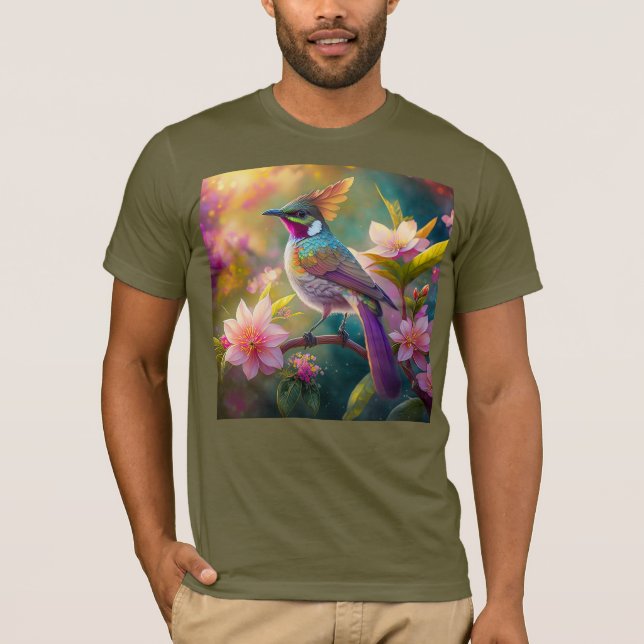 Orange Crested Rainbow Jay Fantasy Bird T Shirt (Framsida)