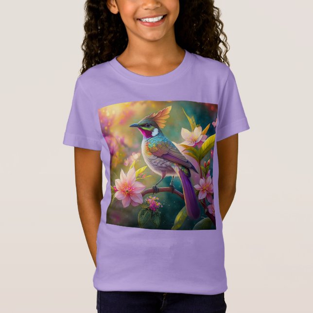 Orange Crested Rainbow Jay Fantasy Bird T Shirt (Framsida)