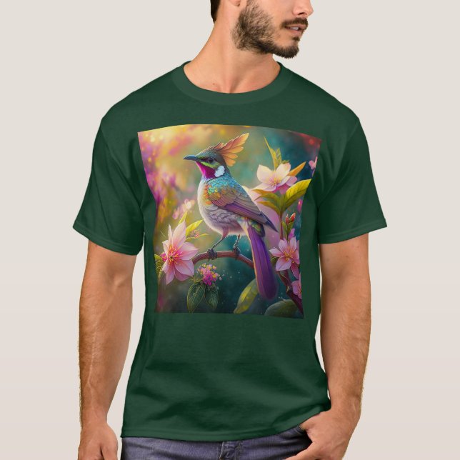 Orange Crested Rainbow Jay Fantasy Bird T Shirt (Framsida)