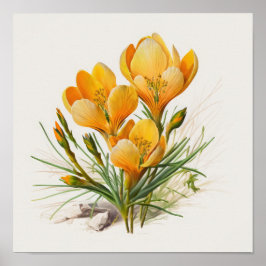 Orange Crocus Flowers Art Print Poster