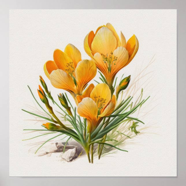 Orange Crocus Flowers Art Print Poster (Framsidan)